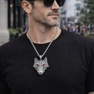 Celtic Wolf Head Pendant Necklace Nordic Amulet Viking Fenrir - Fashion Jewelry
